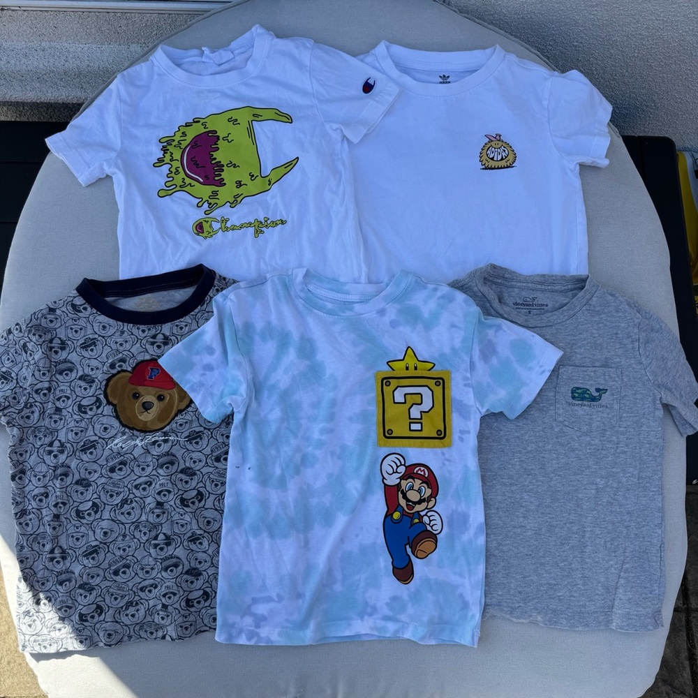 Boys Graphic Tee Bundle 5 Pc Polo Bear Mario Fits 5-6Y